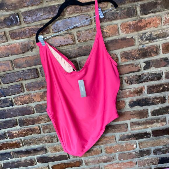 New J. Crew Pink Ribbed One Shoulder One-Piece Swim Bathing Suit Women's Size 22 - Picture 5 of 8